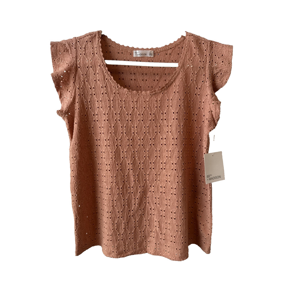89th Madison NWT Women's S Eyelet Cap Sleeves Sunkissed Orange Top Cottage Boho